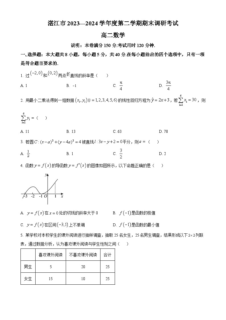 广东省湛江市2023-2024学年高二下学期期末考试数学试题(Word版附解析)01