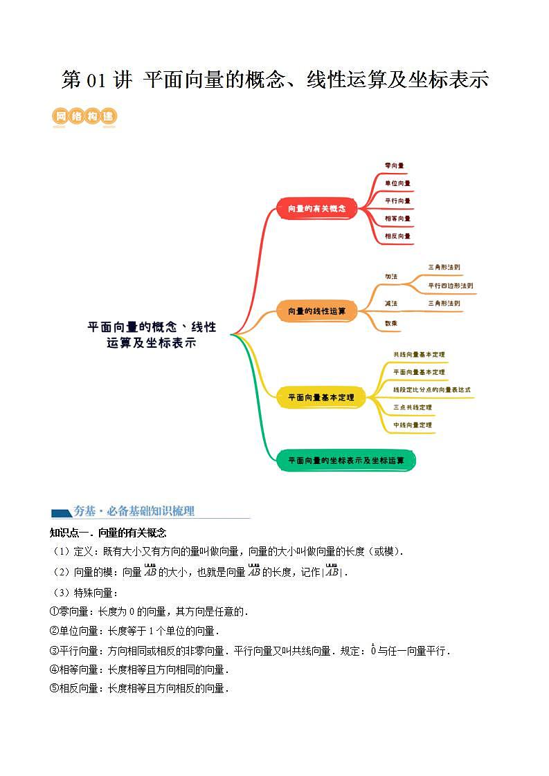 新高考数学一轮复习讲练测第5章第01讲 平面向量的概念、线性运算及坐标表示(六大题型)(讲义)(2份打包,原卷版+解析版)01