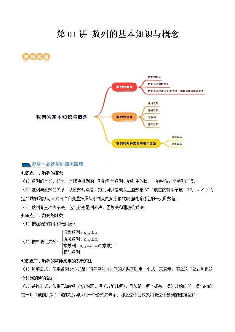 新高考数学一轮复习讲练测第6章第01讲 数列的基本知识与概念(六大题型)(讲义)(2份打包,原卷版+解析版)01