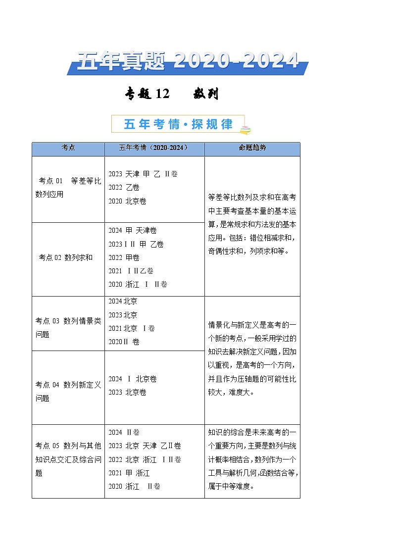专题12 数列-【好题汇编】五年(2020-2024)高考数学真题分类汇编(解析版)第1页