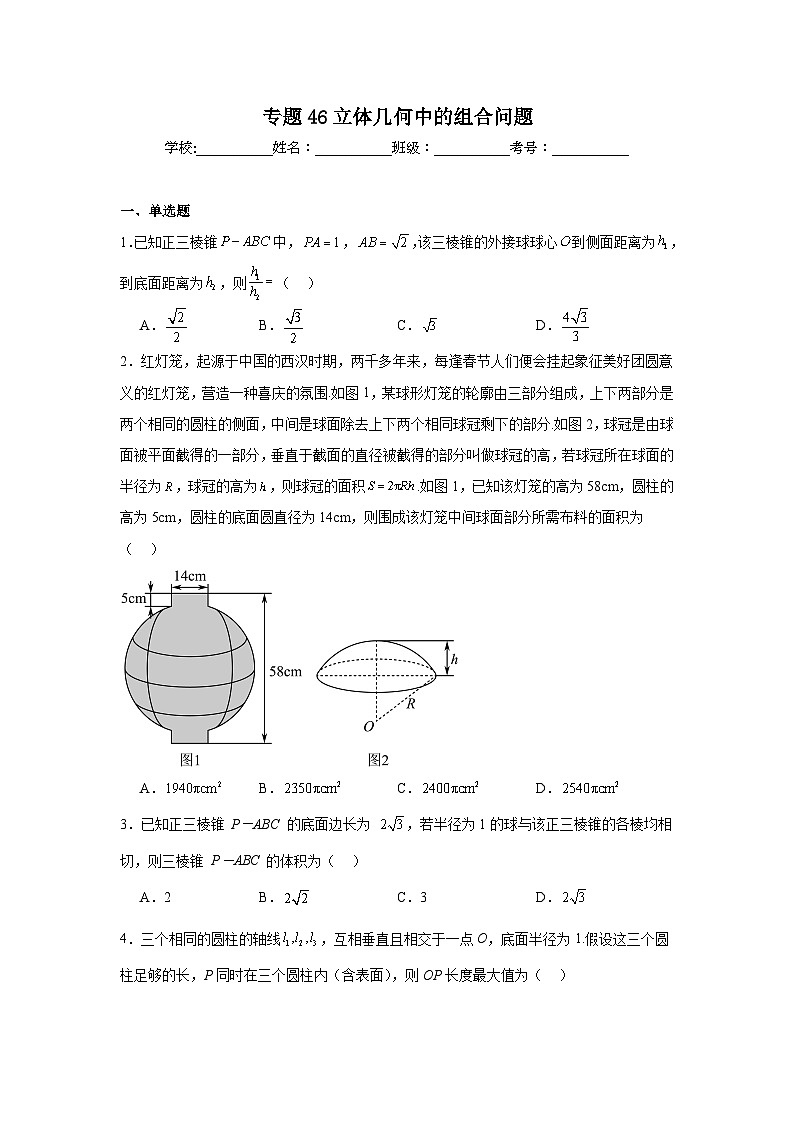 高中数学压轴题小题专项训练专题46立体几何中的组合问题含解析答案第1页