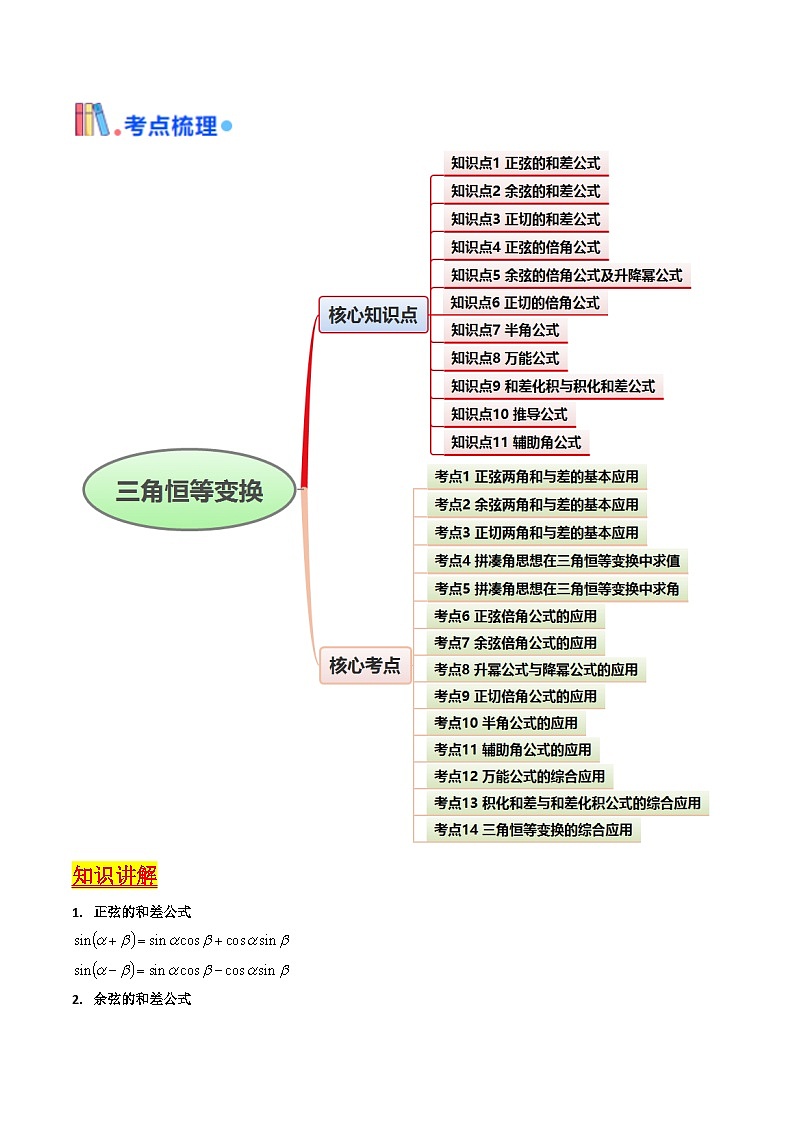 第02讲 三角恒等变换(和差公式、倍角公式、升降幂公式、辅助角公式)(教师版)第2页
