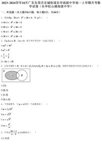 2023~2024学年10月广东东莞市东城街道东华高级中学高一上学期月考数学试卷（东华松山湖高级中学）（含答案与解析）