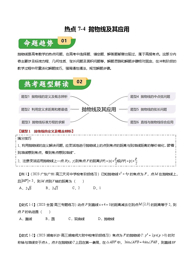 热点7-4 抛物线及其应用(6题型+满分技巧+限时检测)(原卷版)第1页