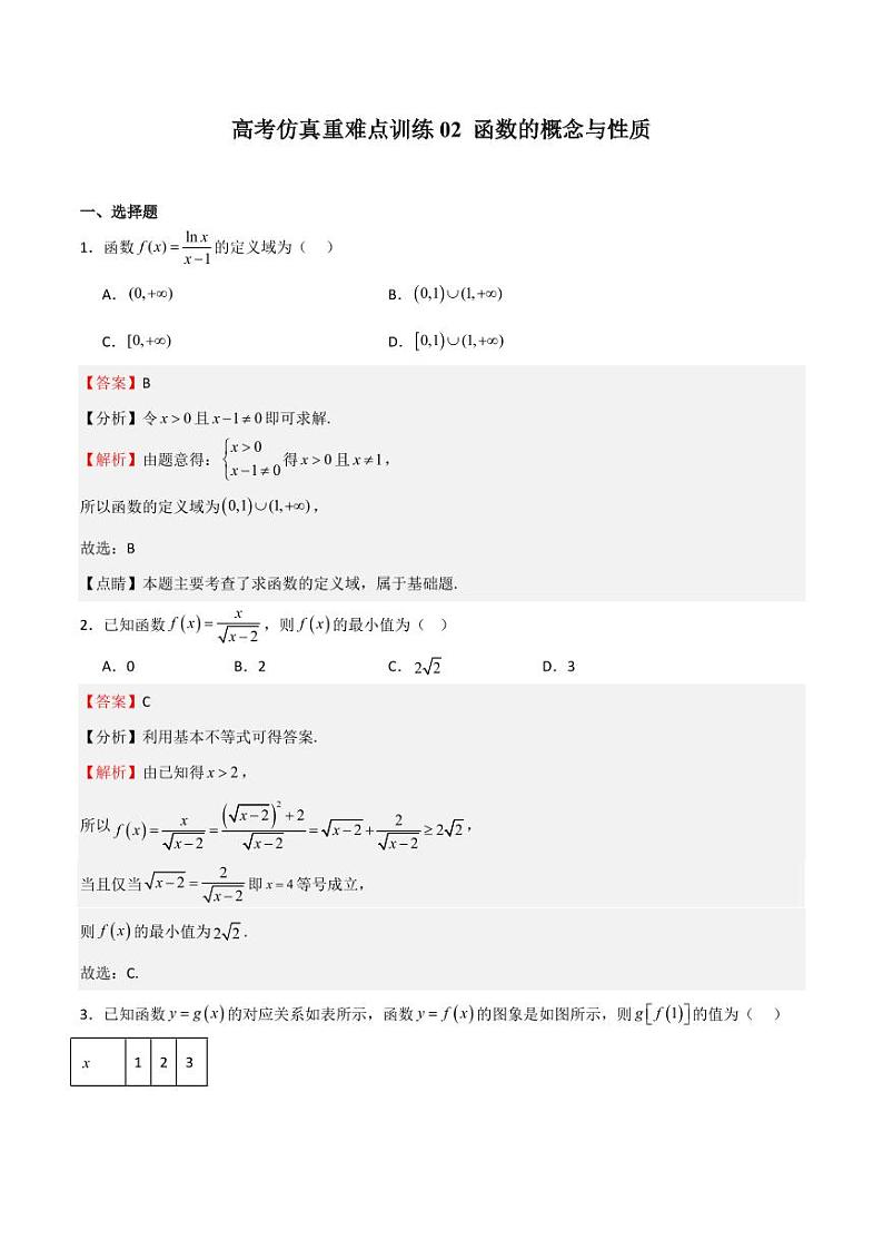 高考仿真重难点训练02 函数的概念与性质(含答案) 备战2025年高考数学一轮复习《重难点题型与知识梳理·高分突破》01