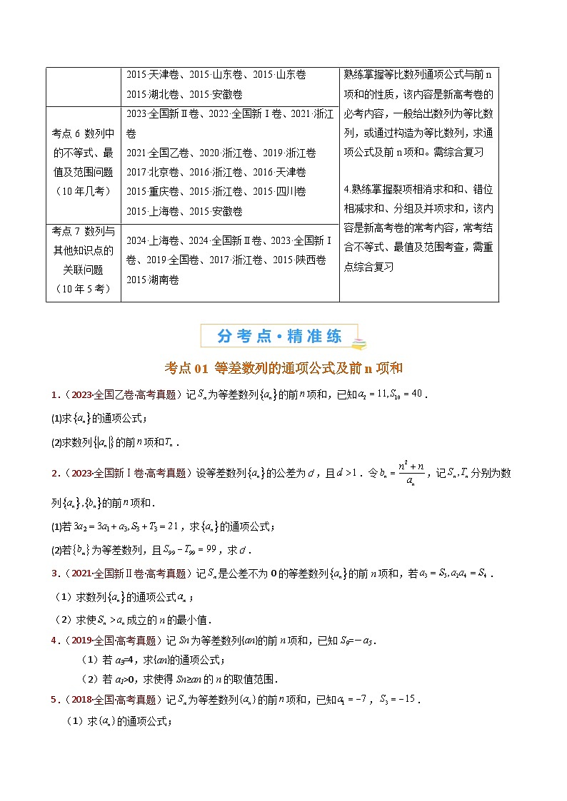 十年(2015-2024)高考真题分项汇编 数学 专题20 数列的通项公式及数列求和大题综合 Word版无答案第2页