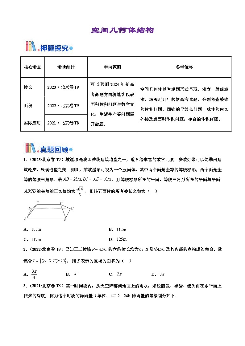 新高考数学三轮冲刺 北京卷押题练习 第10题 空间几何体的结构 (原卷版)第1页