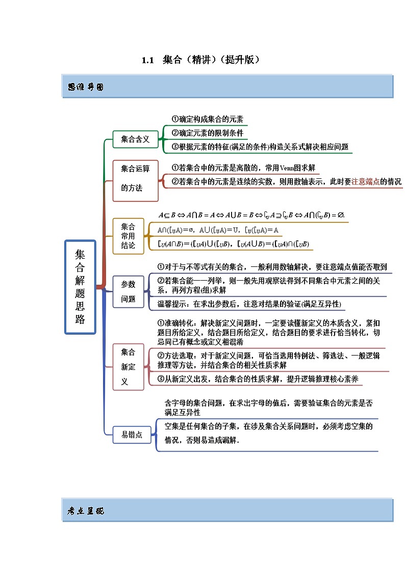 新高考数学一轮复习精讲精练1.1 集合(提升版)(解析版)第1页
