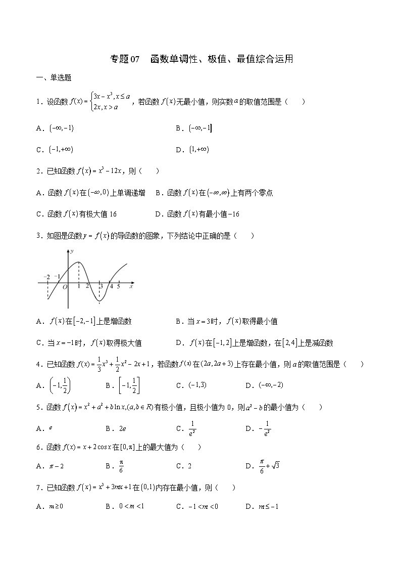 新高考数学一轮复习 导数专项重点难点突破专题07 函数单调性、极值、最值综合运用(原卷版)第1页