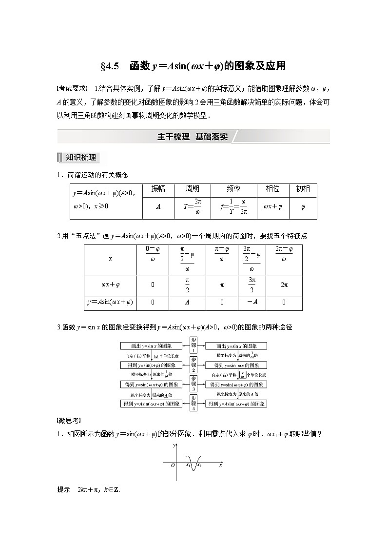 新高考数学一轮复习学案 第4章 §4.5 函数y=Asin(ωx+φ)的图象及应用(含解析)第1页