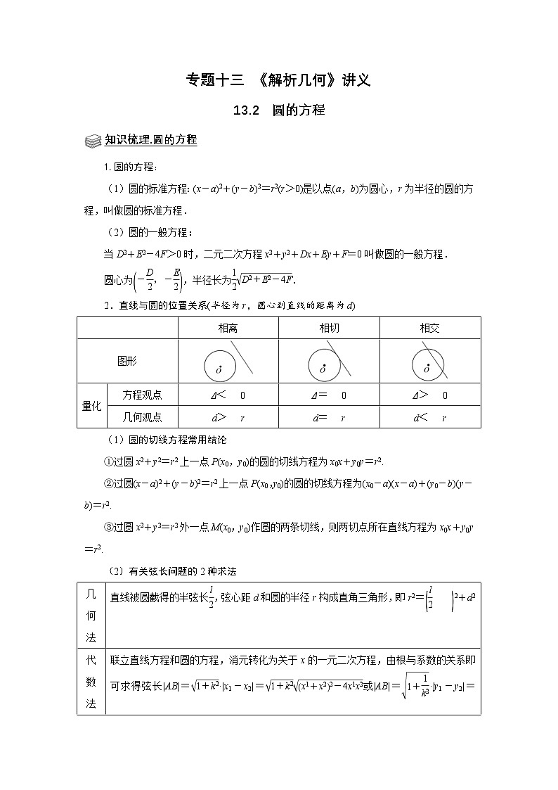 新高考数学一轮复习题型归纳讲义专题13解析几何 13.2圆的方程(原卷版)第1页