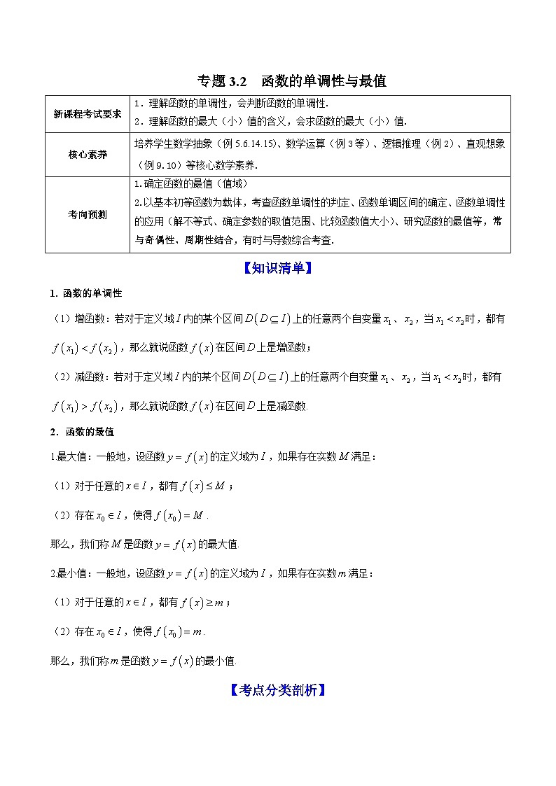 新高考数学一轮复习讲练测专题3.2函数的单调性与最值(讲)(2份打包,原卷版+解析版)01