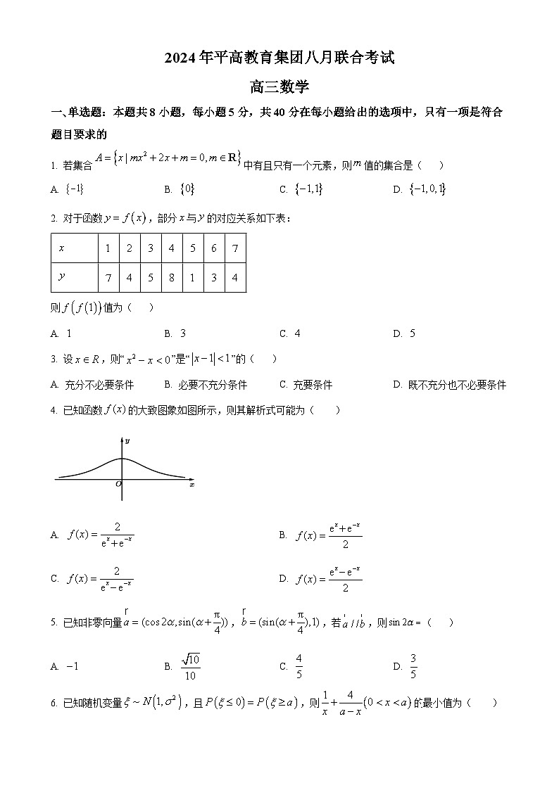 湖南省长沙市平高教育集团2024-2025学年高三上学期八月联合考试数学试题(原卷版)第1页