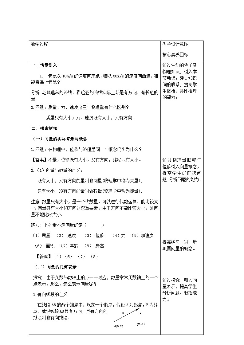 人教A版高中数学必修第二册6.1 平面向量的概念 【教学设计】第2页