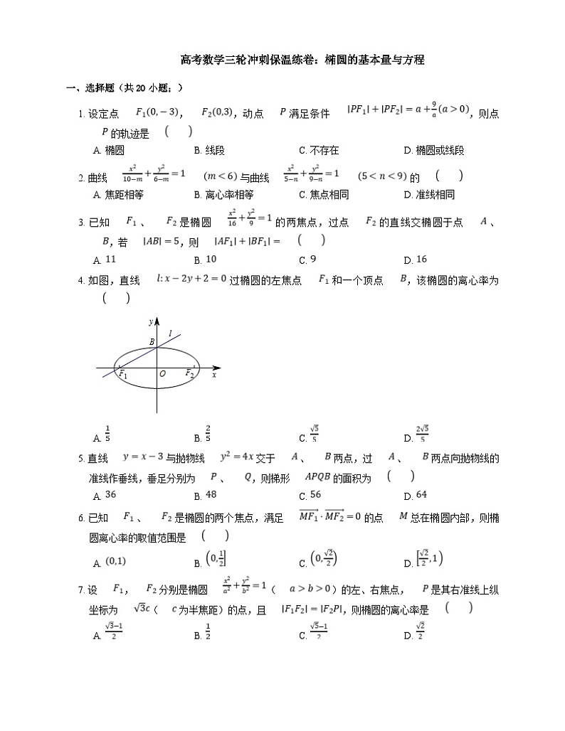 新高考数学三轮冲刺卷:椭圆的基本量与方程(含解析)第1页