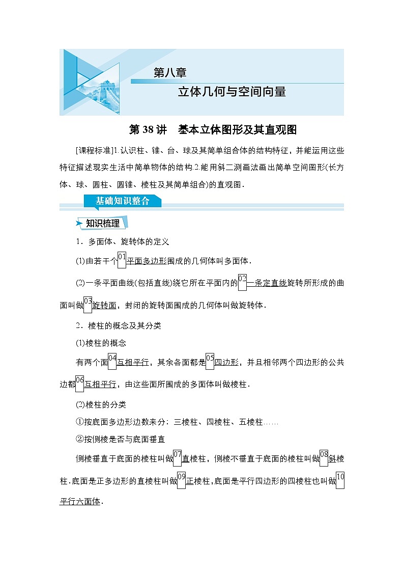 高考数学科学创新复习方案提升版第38讲基本立体图形及其直观图学案(Word版附解析)第1页