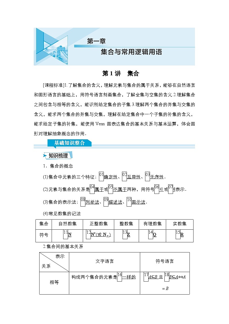 高考数学科学创新复习方案提升版第1讲集合学案(Word版附解析)第1页