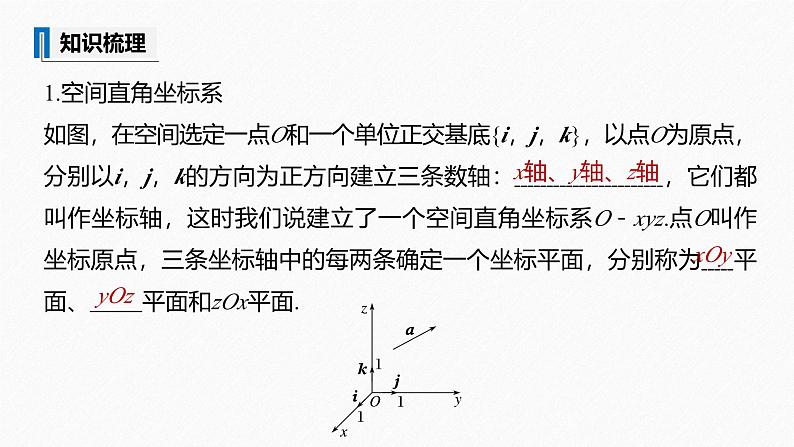 苏教版高中数学选择性必修第二册6.2.2.1空间直角坐标系及其线性运算的坐标表示【教学课件】07