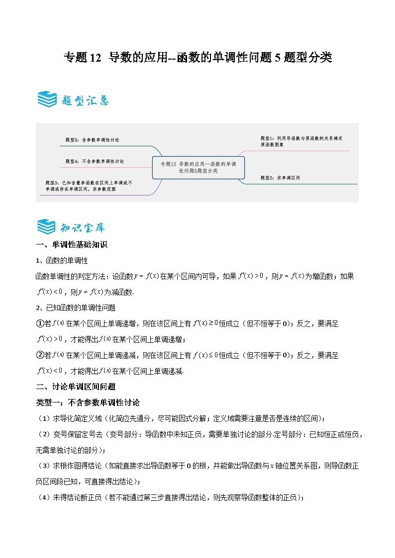 专题12 导数的应用--函数的单调性问题5题型分类-备战2025年高考数学一轮专题复习全套考点突破和专题检测(原卷版)01