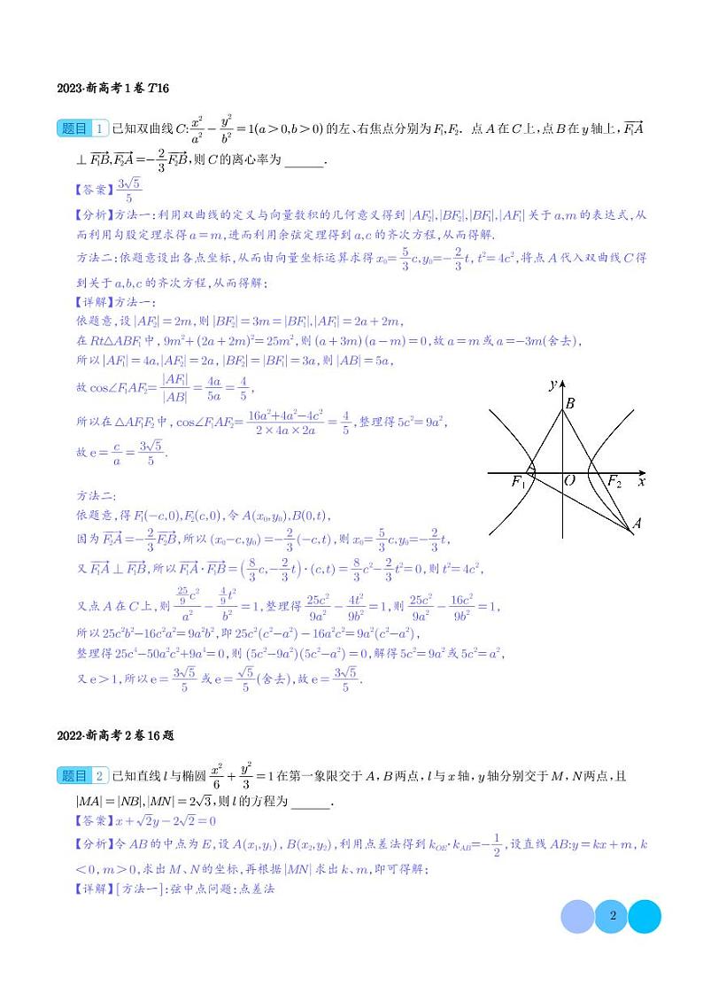 椭圆与双曲线12个常考二级结论与模型(解析版)第2页