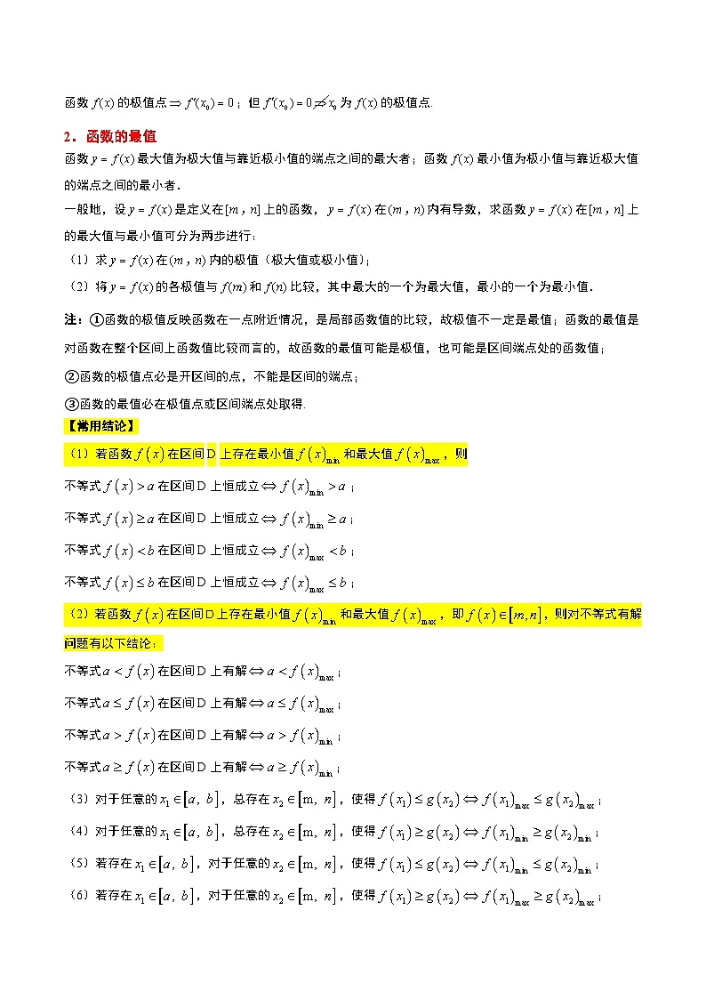 高考数学高频考点题型归纳与方法(新高考通用)第16讲导数与函数的极值、最值(精讲)(原卷版+解析)第2页