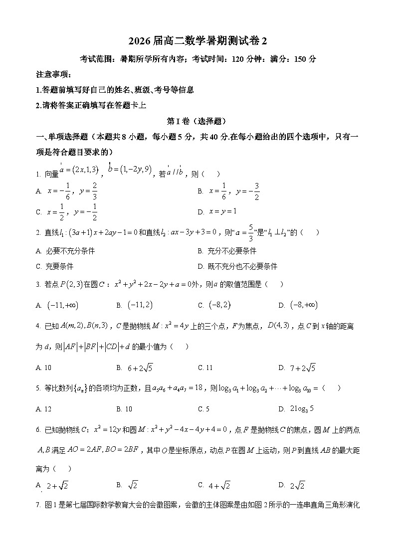 浙江省宁波市镇海中学2024-2025学年高二上学期数学暑期测试卷2 Word版无答案第1页