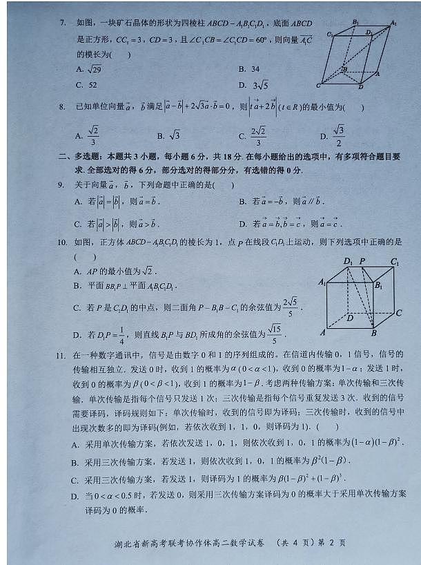 湖北新高考联考协作体2024年高二上学期开学考试数学试题02