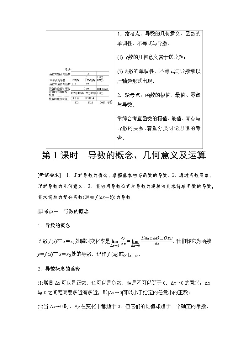 高三数学一轮复习第三章一元函数的导数及其应用第一课时导数的概念、几何意义及运算学案第2页