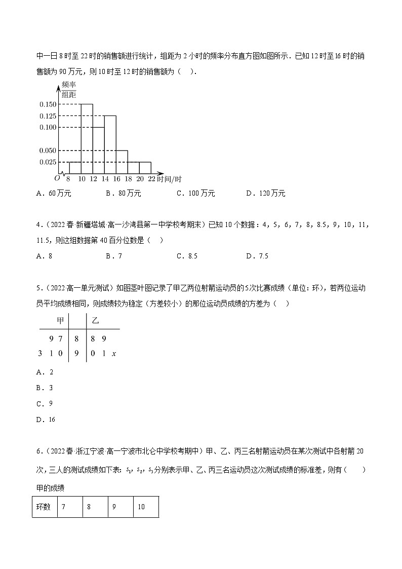 人教A版(2019)必修第二册第9章统计章末测试(基础)(原卷版+解析)第2页