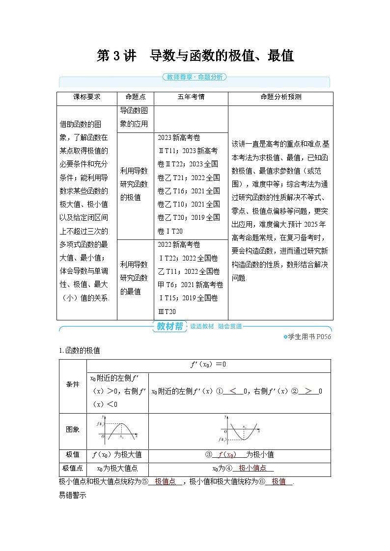 2025年高考数学精品教案第三章 一元函数的导数及其应用 第3讲 导数与函数的极值、最值01
