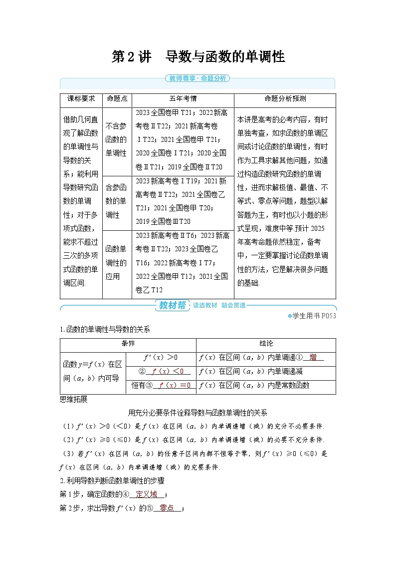 2025年高考数学精品教案第三章 一元函数的导数及其应用 第2讲 导数与函数的单调性01