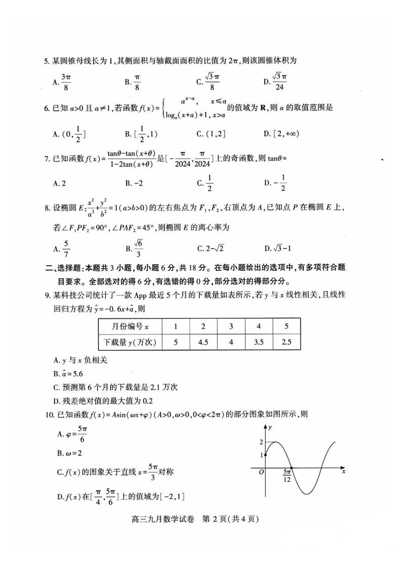 2025武汉市部分高中高三九月调考数学试卷+答案02
