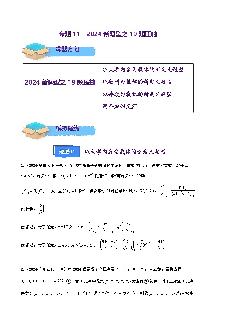 专题11 2024年高考数学新题型之19题压轴题专项汇编(原卷版)第1页