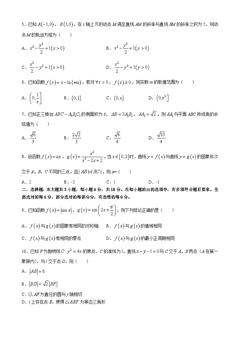 广西南宁市2024-2025学年高三上学期普通高中毕业班摸底测试数学试题(无答案)02