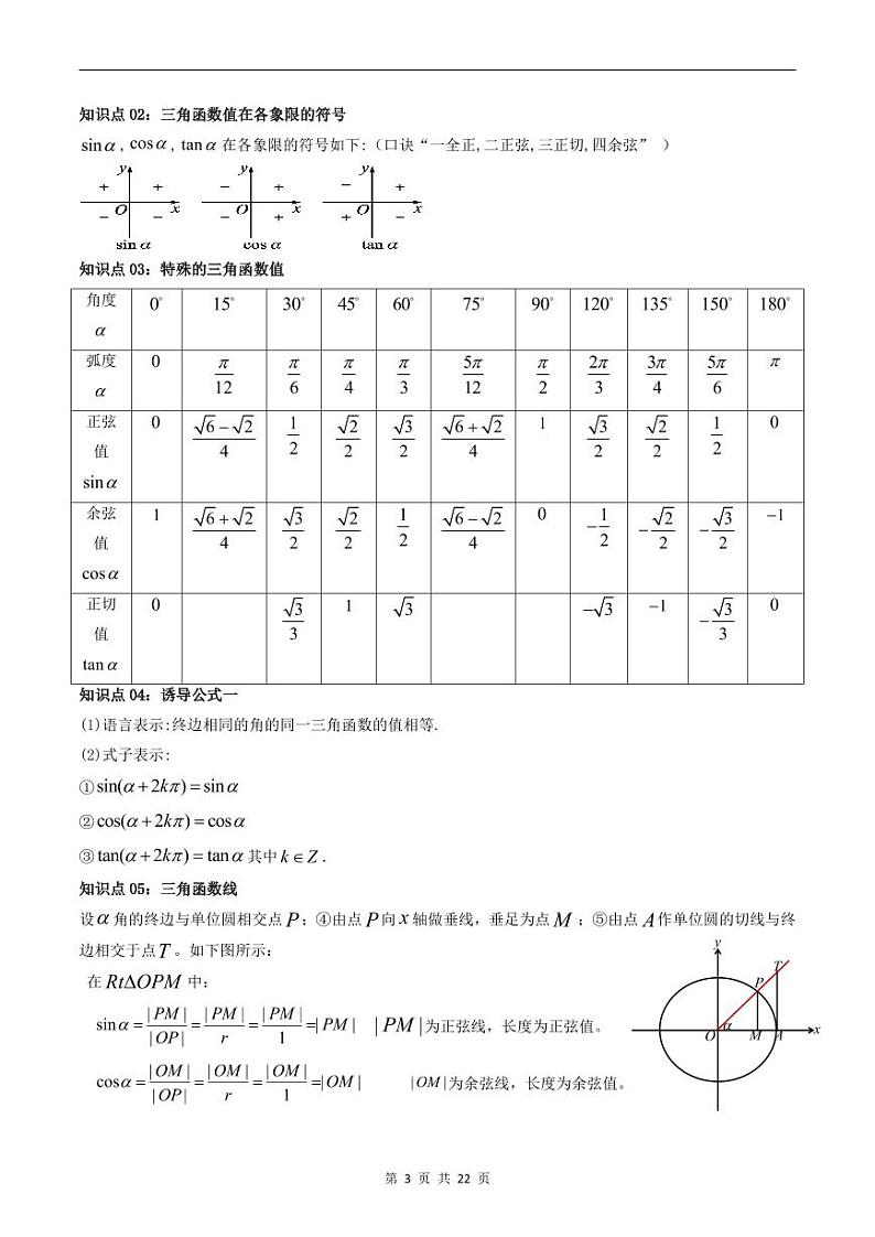 人教A版高中数学(必修第一册)同步讲义 5.2三角函数概念及同角三角函数(原卷版)第3页