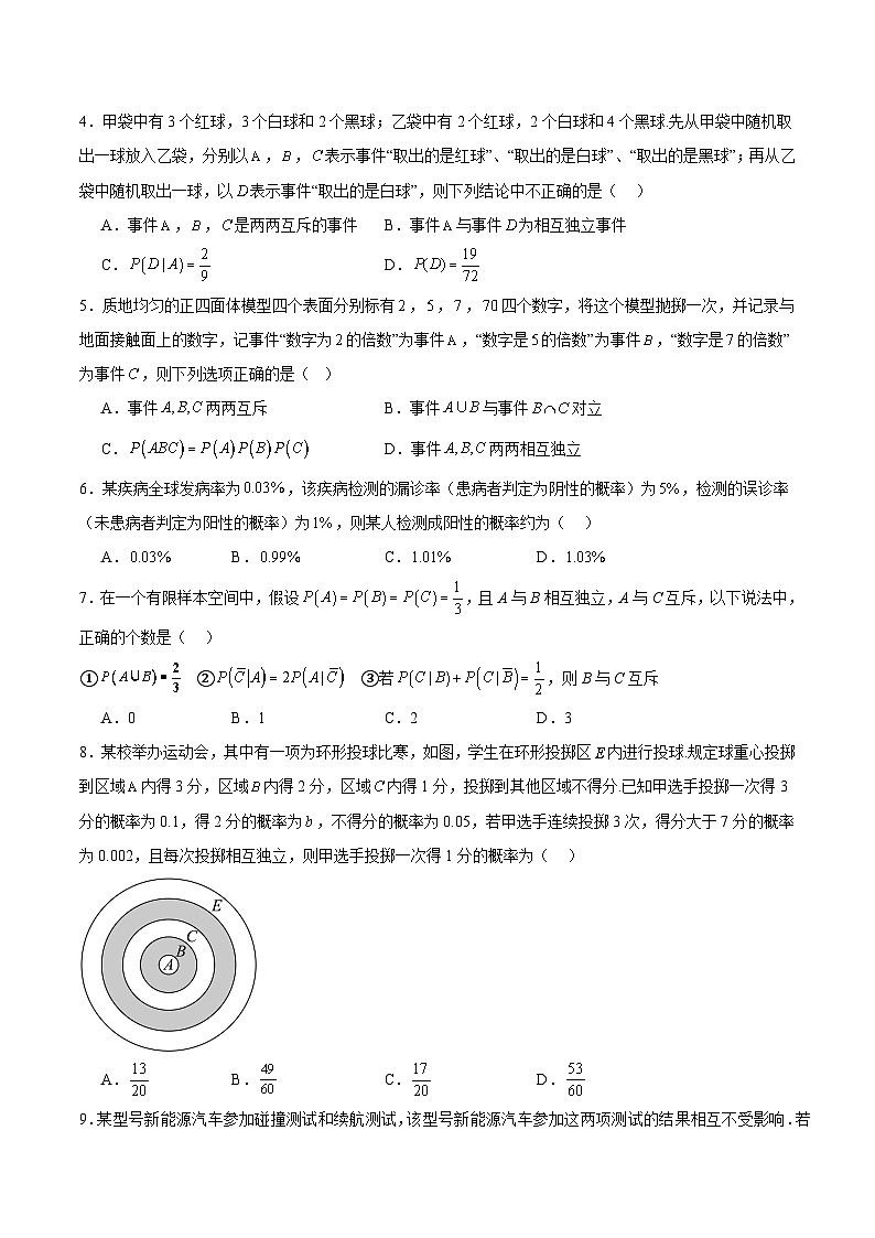 考点巩固卷22 古典概型、相互独立、条件概率及全概率公式(六大考点)(原卷版)第2页