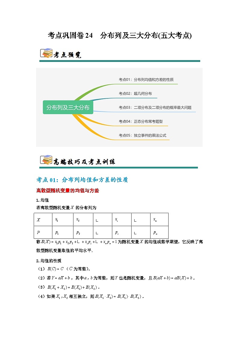 考点巩固卷24 分布列及三大分布(五大考点)(解析版)第1页
