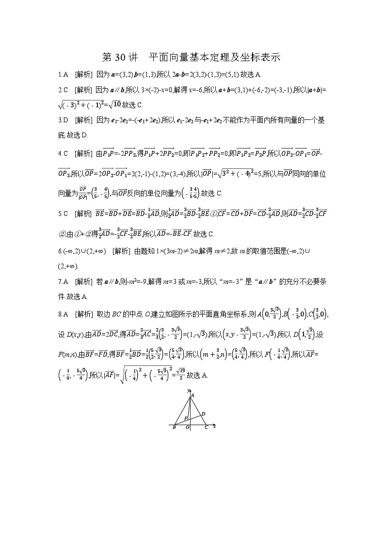 02 第30讲 平面向量基本定理及坐标表示 【答案】作业高考数学练习第1页