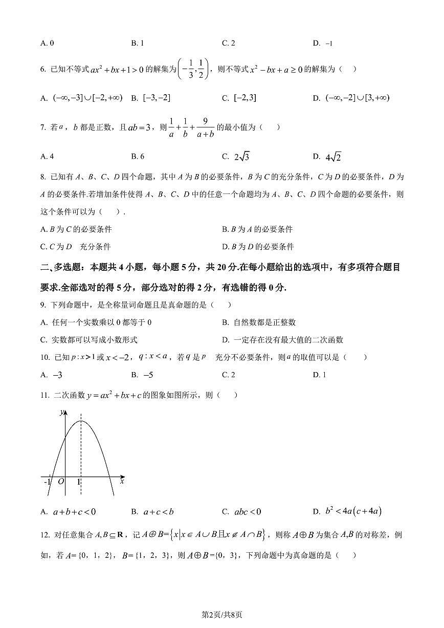 數(shù)學(xué)-江西省名校聯(lián)盟2023-2024學(xué)年高一上學(xué)期10月質(zhì)量檢測第2頁