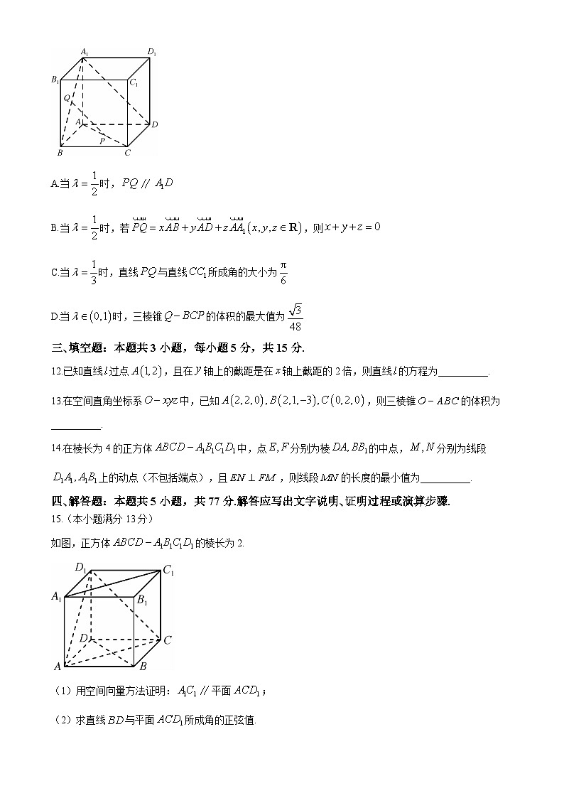 辽宁省名校联盟2024-2025学年高二上学期第一次月考数学试卷第3页