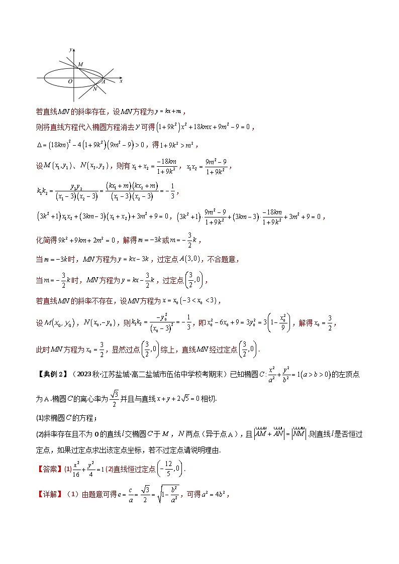 人教A版高中数学(选择性必修第一册)同步讲义+题型讲解第27讲 拓展五:圆锥曲线的方程(定值问题)(原卷版+教师版)02