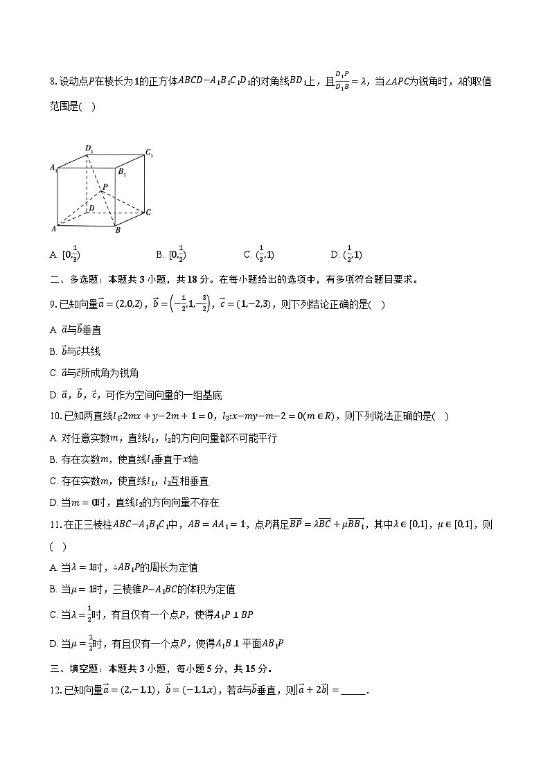 2024-2025学年山东省实验中学高二上学期10月测试数学试题(含解析)第2页