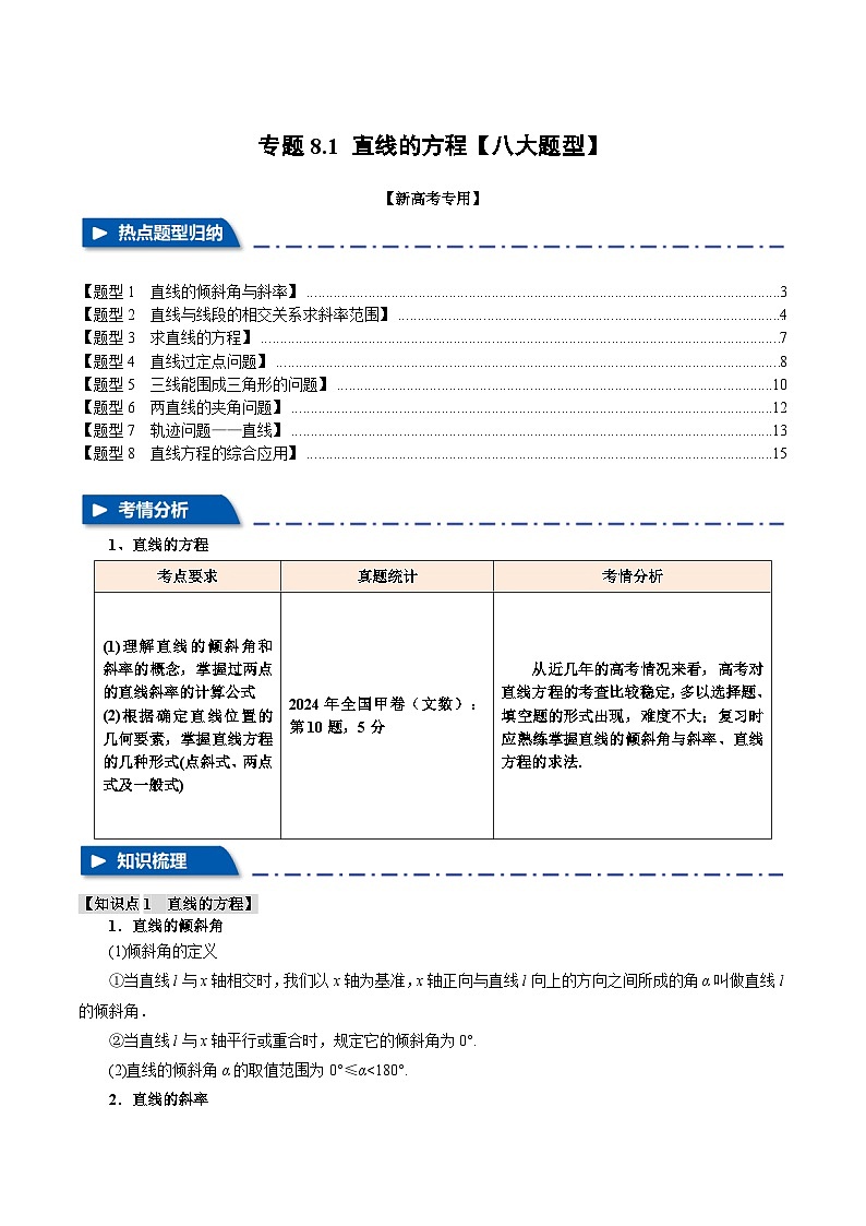 专题8.1 直线的方程(举一反三)(新高考专用)(含答案) 2025年高考数学一轮复习专练(新高考专用)01