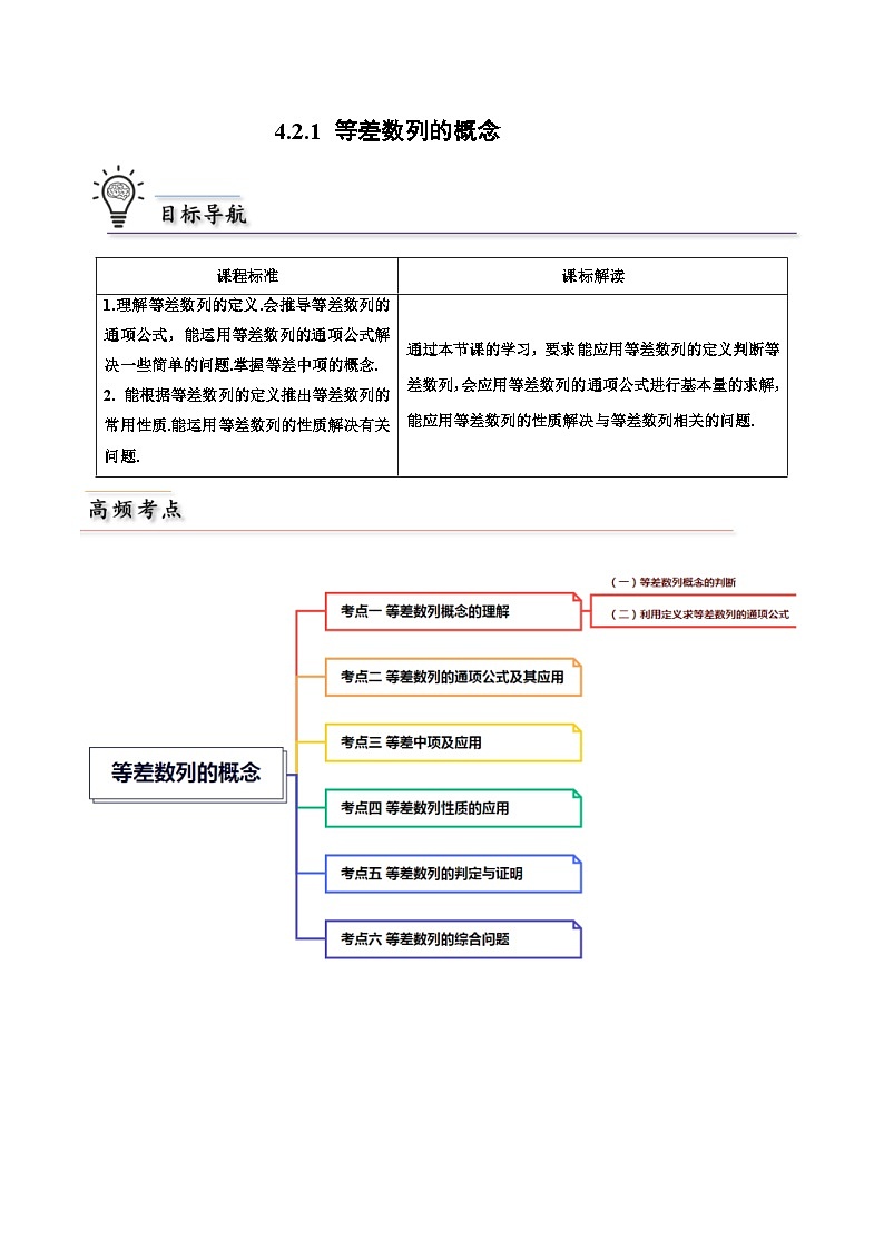 人教A版高中数学(选择性必修第二册)同步讲义第02讲 4.2 等差数列 (教师版)第1页