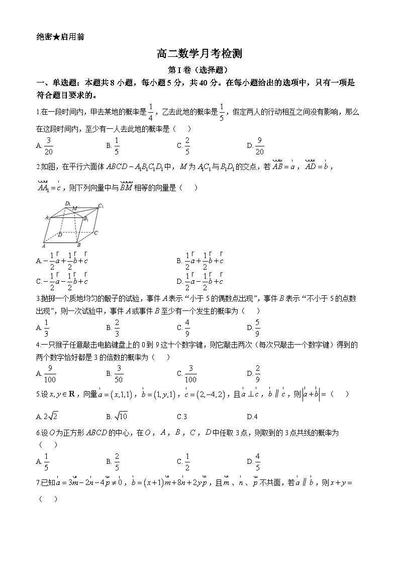 山东省淄博市临淄区正阳清北实验学校2024-2025学年高二上学期第一次月考检测数学试卷(无答案)第1页