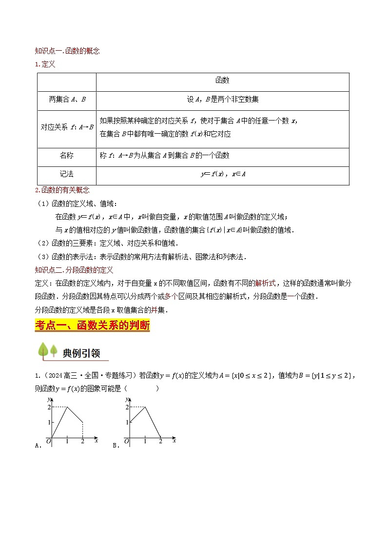 第04讲 函数的概念及其表示(含答案) 备战2025年高考数学一轮复习考点帮(天津专用)学案02