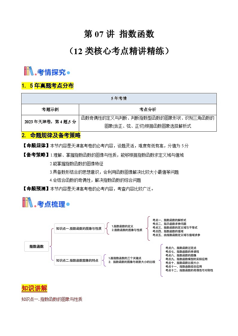 第07讲 指数函数(含答案) 备战2025年高考数学一轮复习考点帮(天津专用)学案01