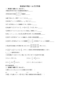 上海市朱家角中学2024-2025学年高一上学期10月月考数学试卷(无答案)