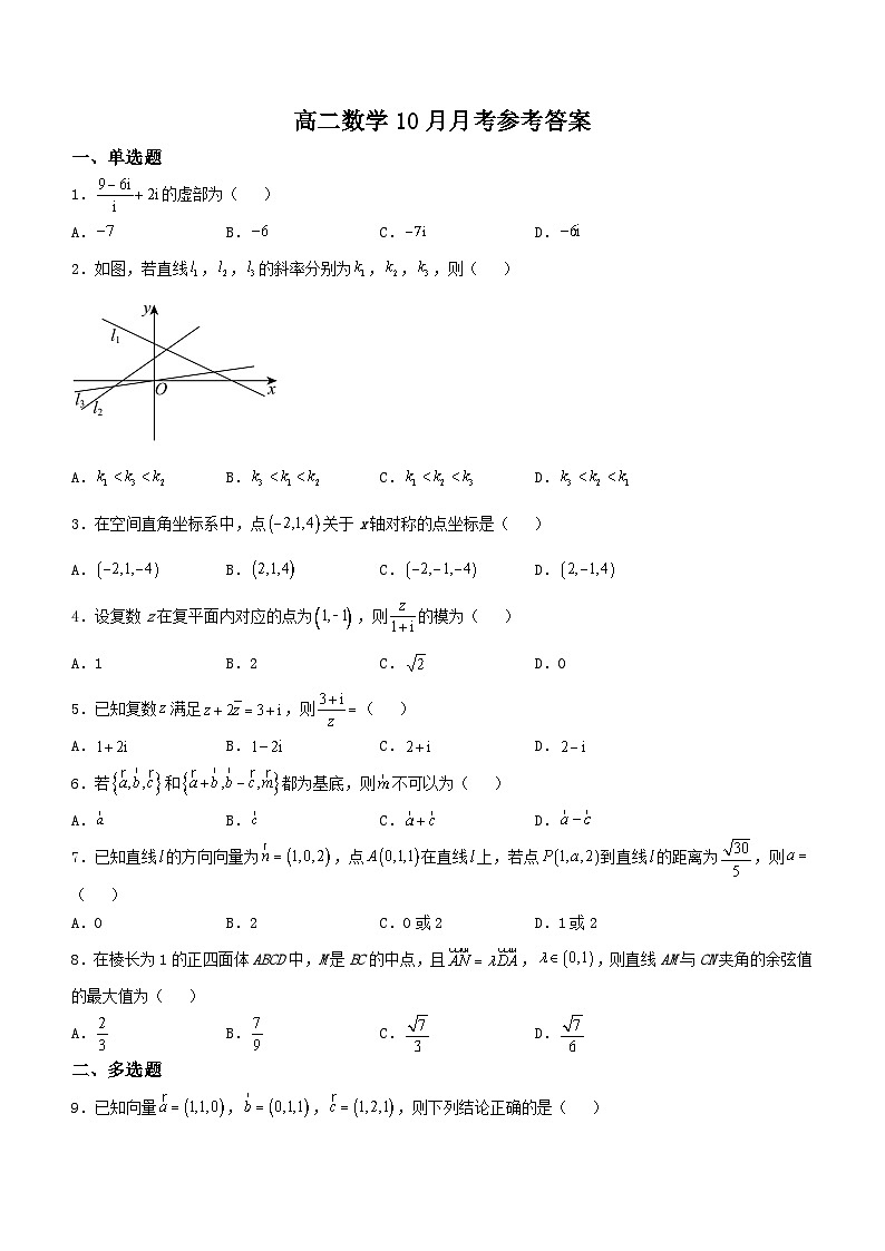 江苏省无锡市青山高级中学2024-2025学年高二上学期10月月考数学试题第1页