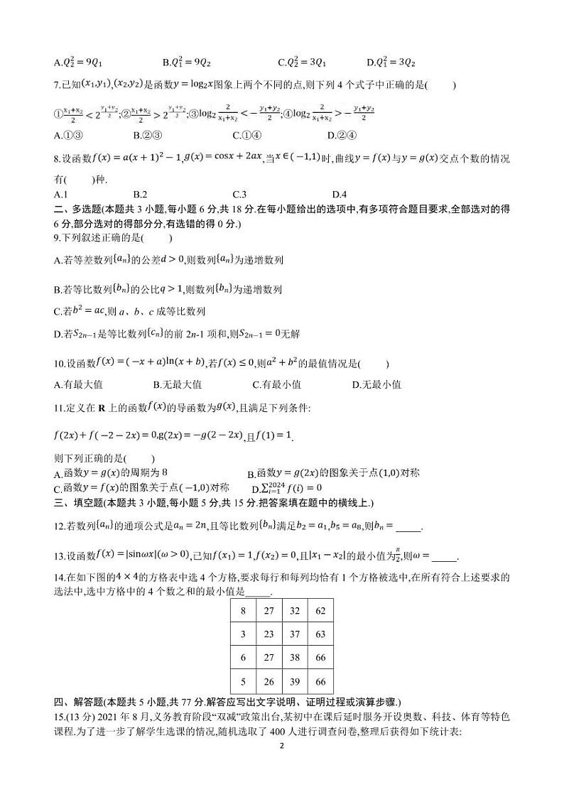 数学丨四川省绵阳市南山中学集团学校2025届高三10月联考数学试卷及答案第2页